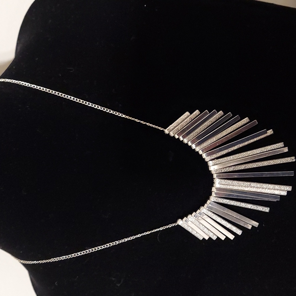 New York and Company Silvertone Etched and Unetched Fringe Necklace